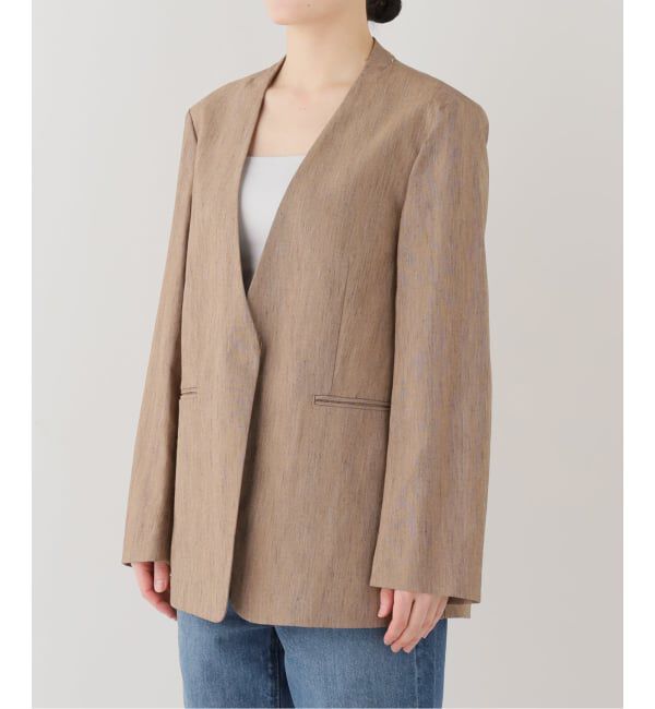 SLOBE IENA「メランジュヘリンボーンカラーレスジャケット」|ノーカラージャケット|