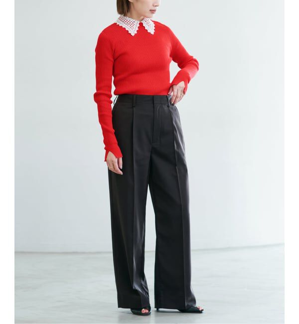 IENA「レース襟 RIBホールガーメントプルオーバー」|ニット・セーター|