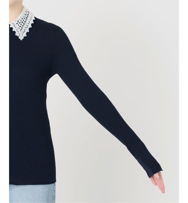 IENA「レース襟 RIBホールガーメントプルオーバー」|ニット・セーター|