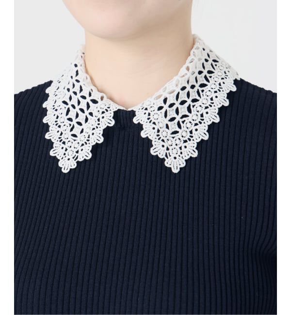 IENA「レース襟 RIBホールガーメントプルオーバー」|ニット・セーター|
