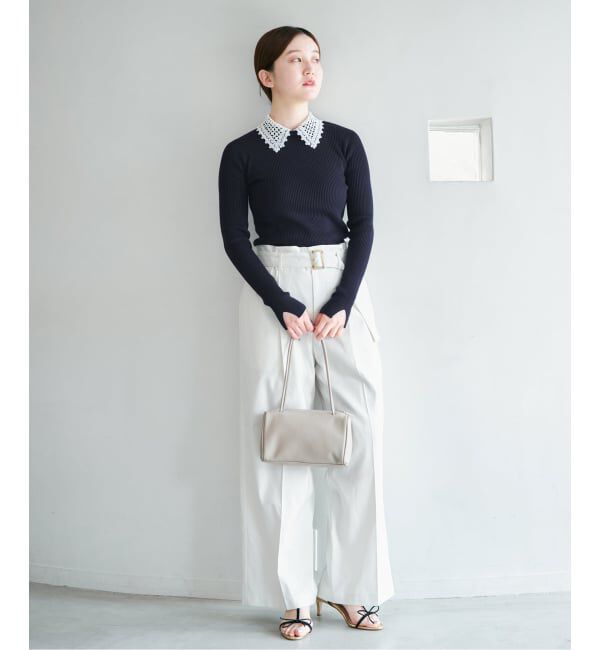 IENA「レース襟 RIBホールガーメントプルオーバー」|ニット・セーター|