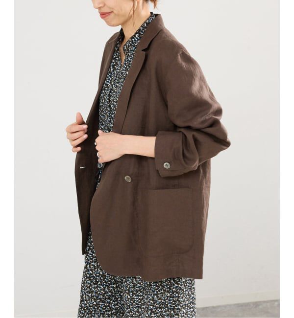 IENA「《追加予約》ウォッシャブル ソフトリネン リラックスジャケット」|テーラードジャケット|ブラウン