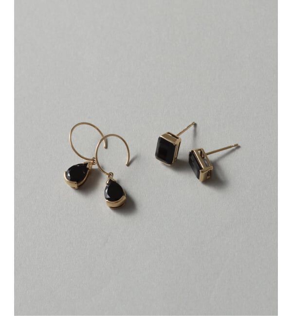 Lilas by Spick&Span「ペアシェイプオニキスフープピアス K10（両耳）」|ピアス|