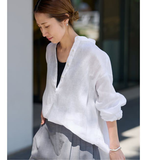 FRAMeWORK「≪追加≫フレンチリネンバンドカラーシャツ 2」|シャツ・ブラウス|ホワイト