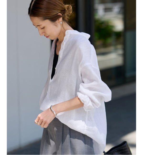 FRAMeWORK「≪追加≫フレンチリネンバンドカラーシャツ 2」|シャツ・ブラウス|