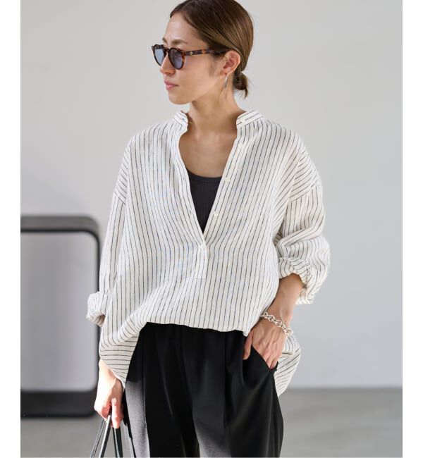 FRAMeWORK「≪追加≫フレンチリネンバンドカラーシャツ 2」|シャツ・ブラウス|