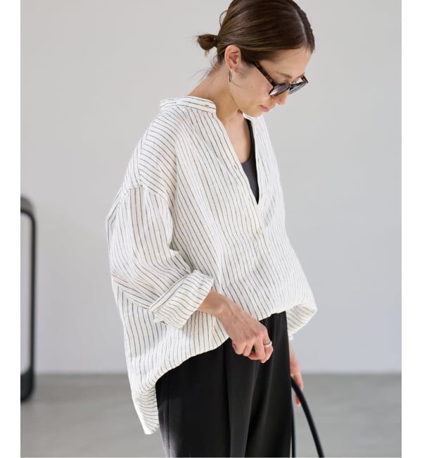 FRAMeWORK「≪追加≫フレンチリネンバンドカラーシャツ 2」|シャツ・ブラウス|