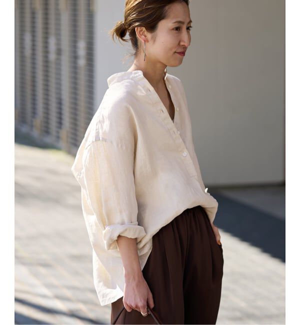 FRAMeWORK「≪追加≫フレンチリネンバンドカラーシャツ 2」|シャツ・ブラウス|