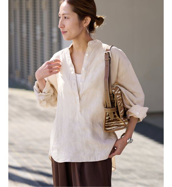 FRAMeWORK「≪追加≫フレンチリネンバンドカラーシャツ 2」|シャツ・ブラウス|