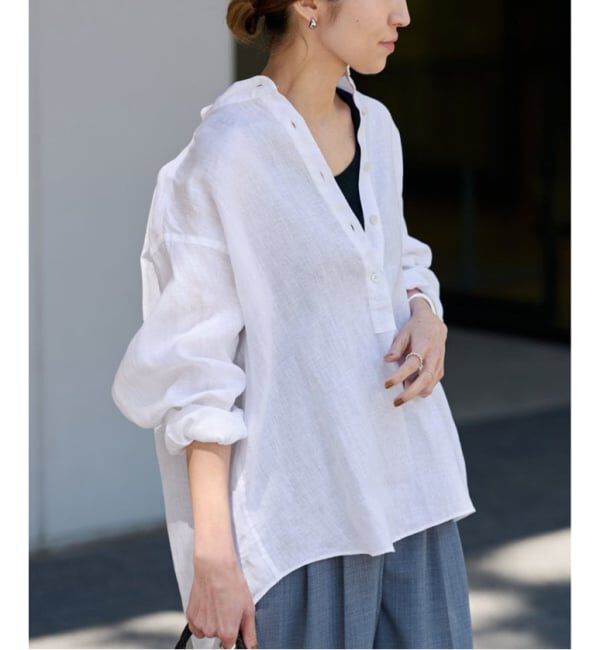 FRAMeWORK「≪追加≫フレンチリネンバンドカラーシャツ 2」|シャツ・ブラウス|