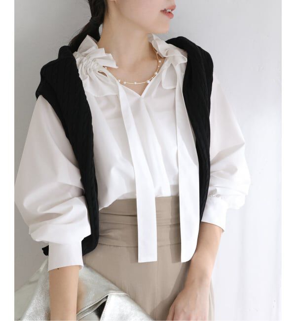  「【洗える】フリルカラーブラウス」|シャツ・ブラウス|