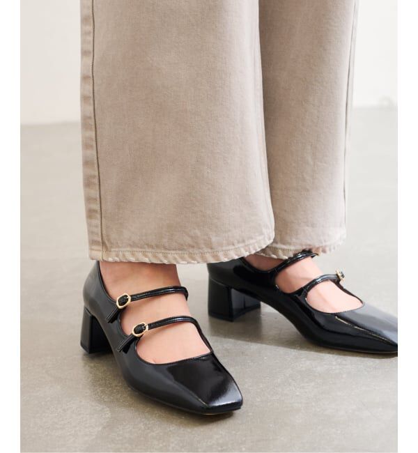  「4.5cmダブルストラップメリージェーン」|パンプス|ブラック B