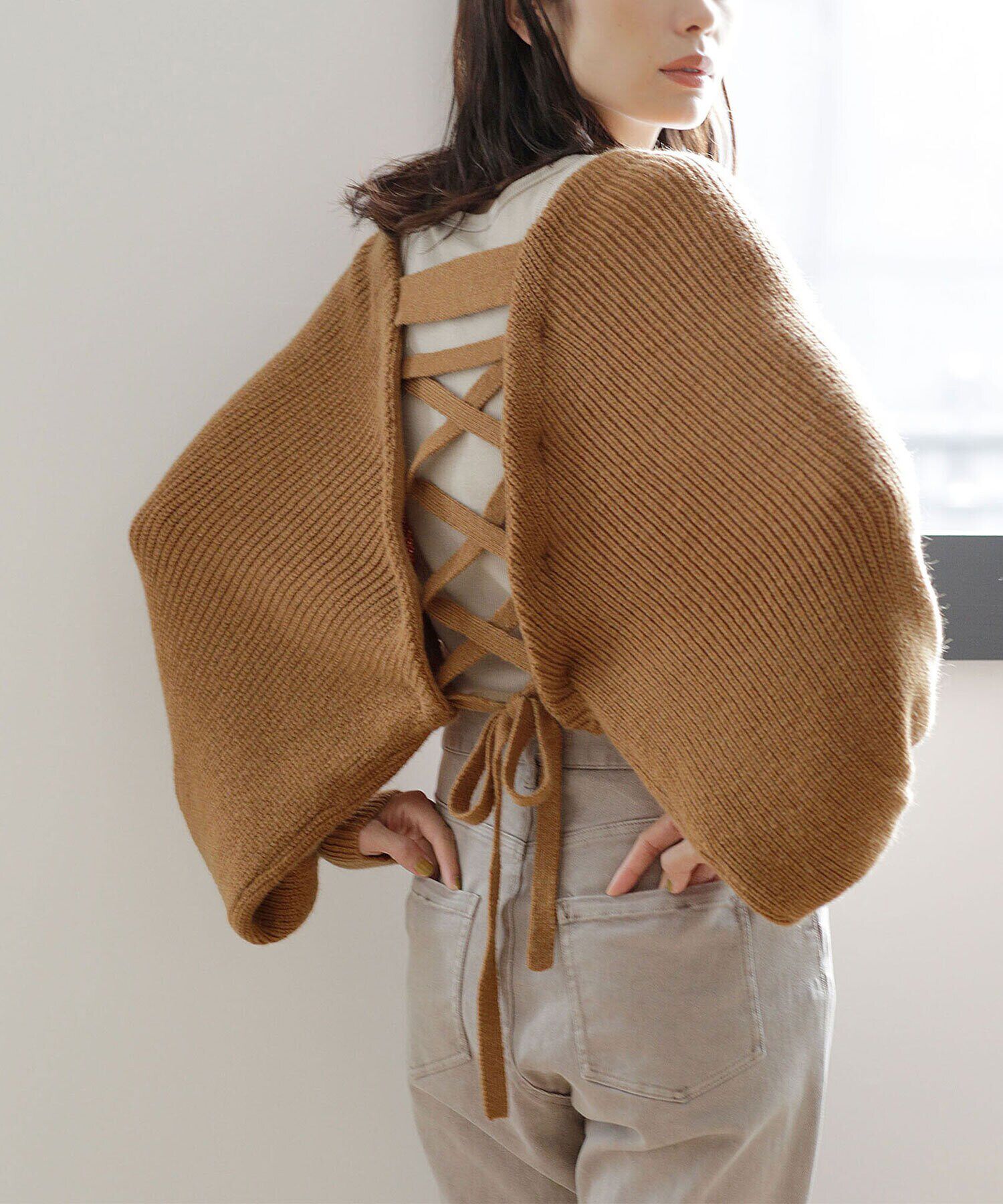 nano･universe「レースアップボレロ 長袖」|カーディガン|