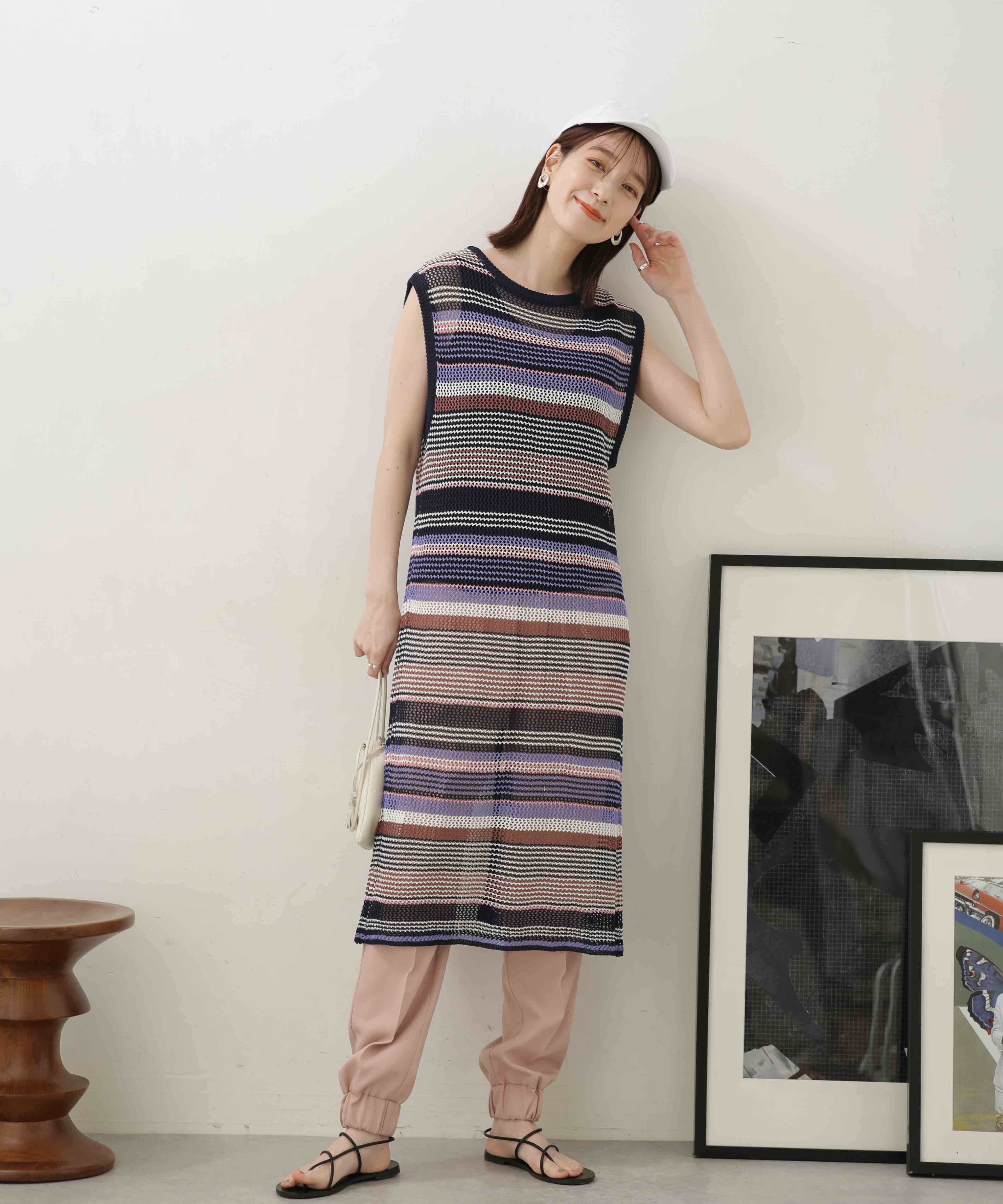 nano･universe「LB.04/前後2wayボーダーメッシュニットジレワンピース」|ニット・セーター|