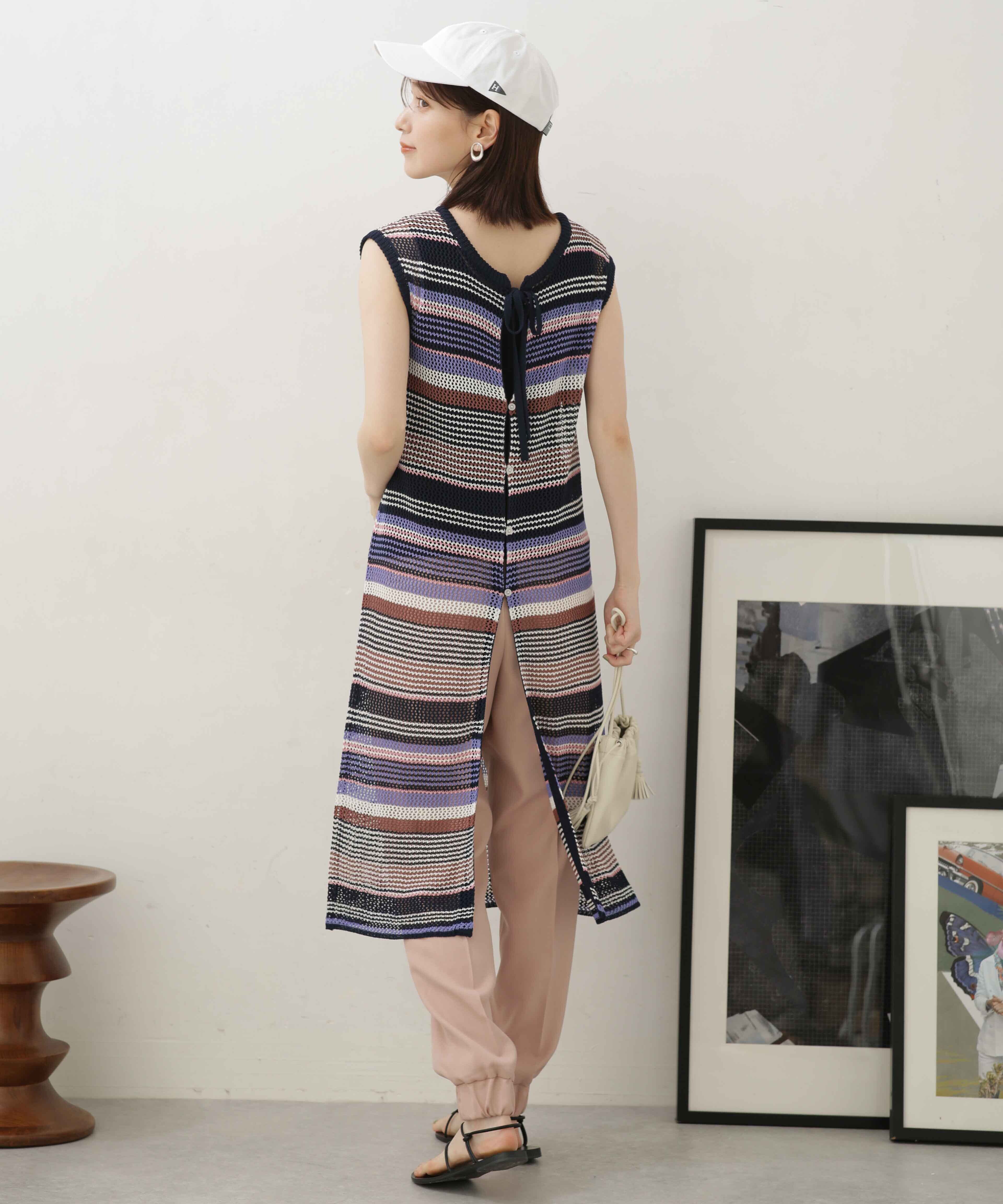 nano･universe「LB.04/前後2wayボーダーメッシュニットジレワンピース」|ニット・セーター|