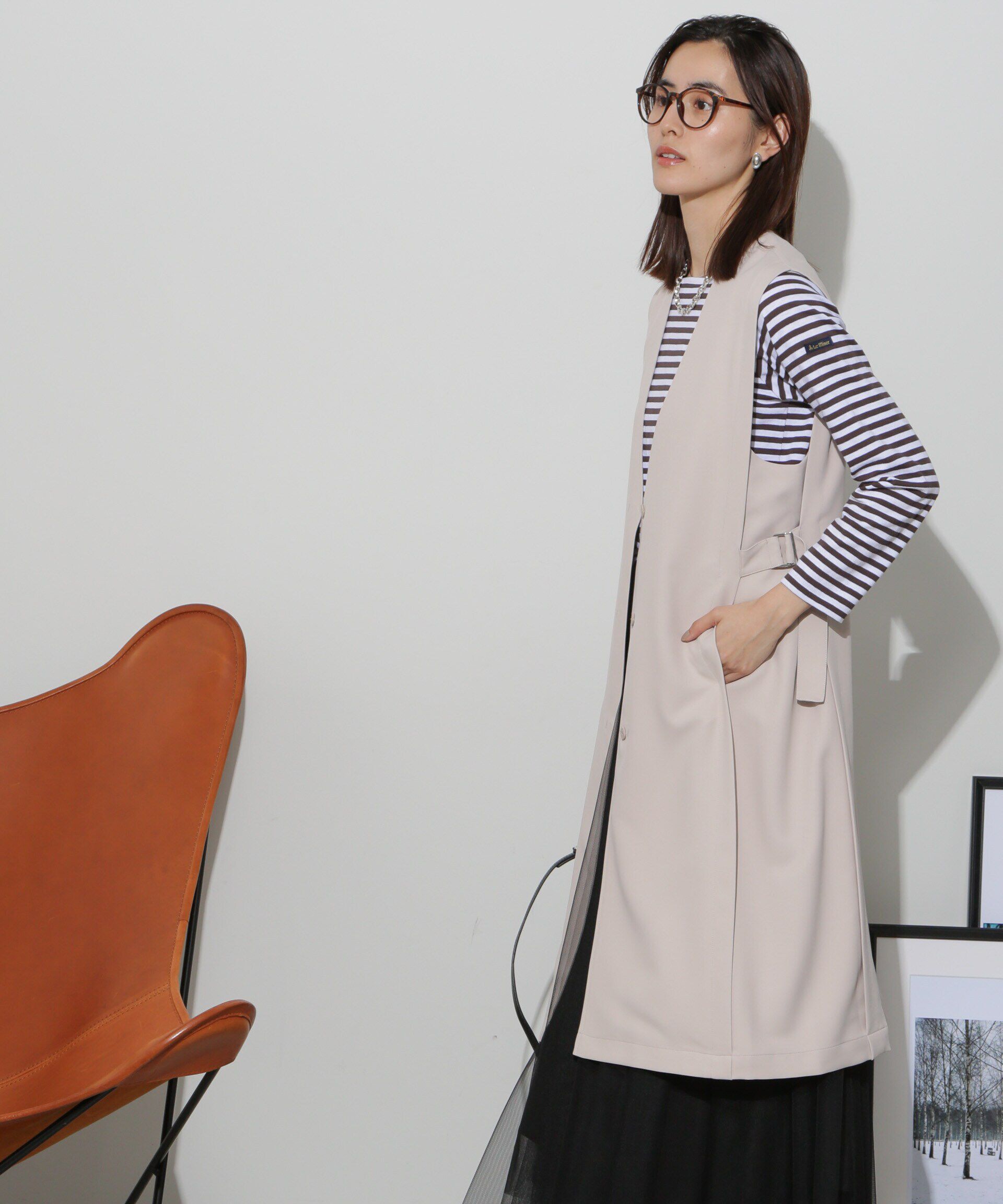 nano･universe「サイドベルトロングジレ(セットアップ可)」|ベスト・ジレ|