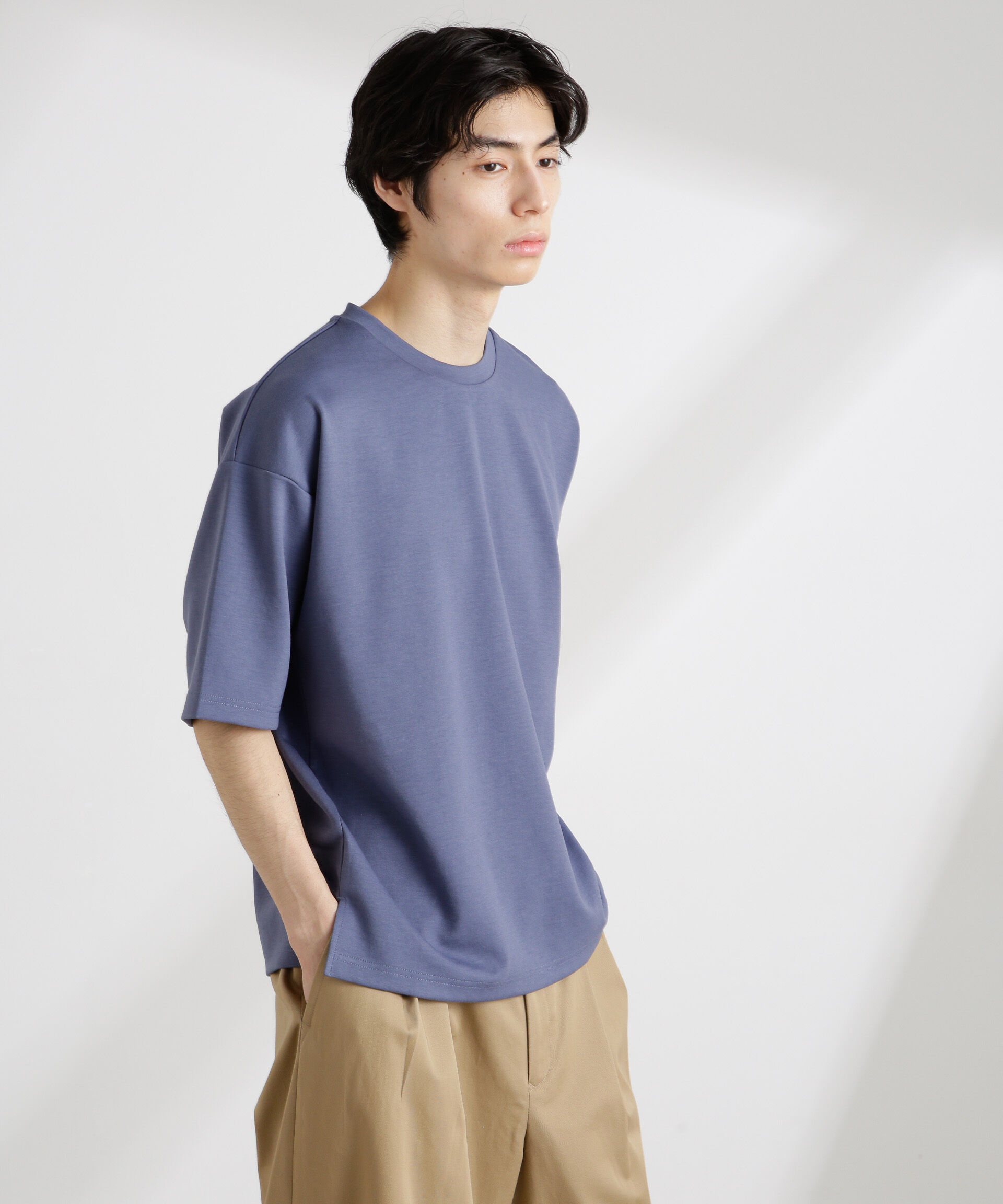 nano･universe「ワイドダンボールTシャツ 半袖」|Tシャツ・カットソー|ブルー