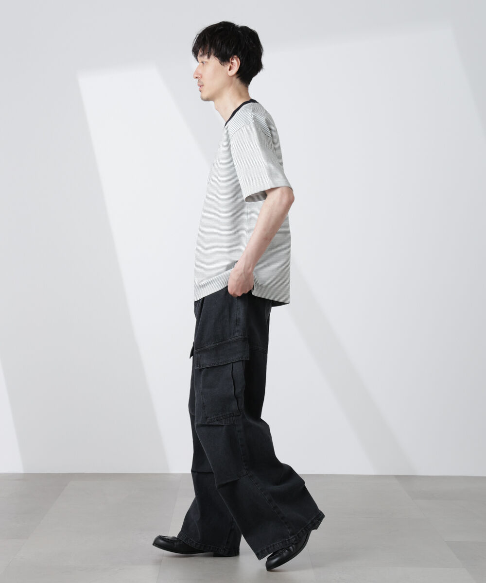 nano･universe「ビッグポケットデニムワイドカーゴパンツ」|チノ|