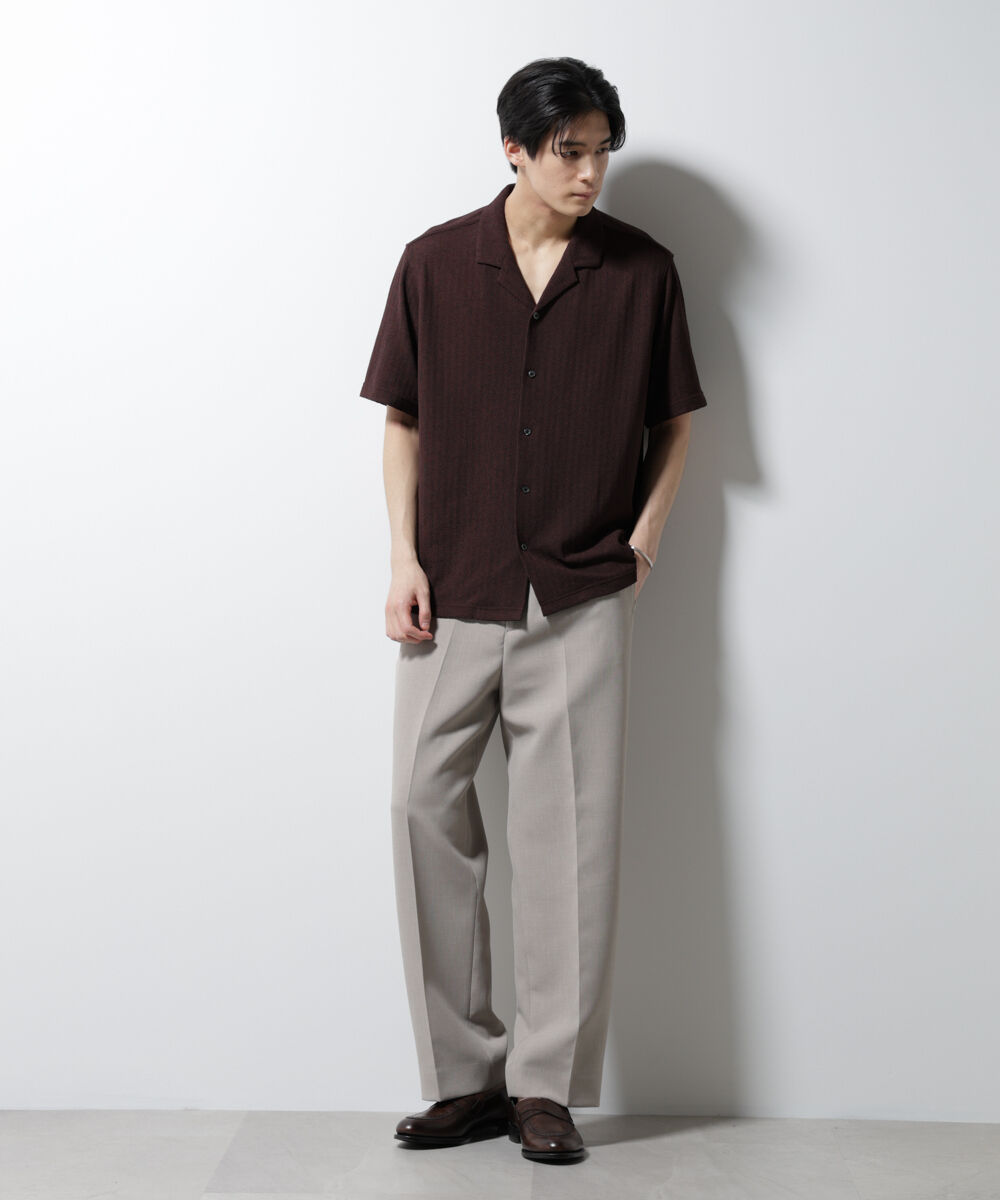 nano･universe「「Damerino」 ヘリンボン オープンカラーシャツ 半袖」|Tシャツ・カットソー|