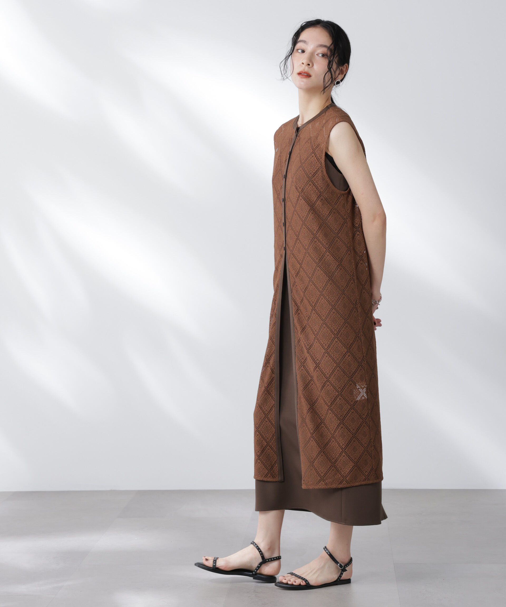 nano･universe「レースロングジレ&times;キャミワンピースセット」|ワンピース|