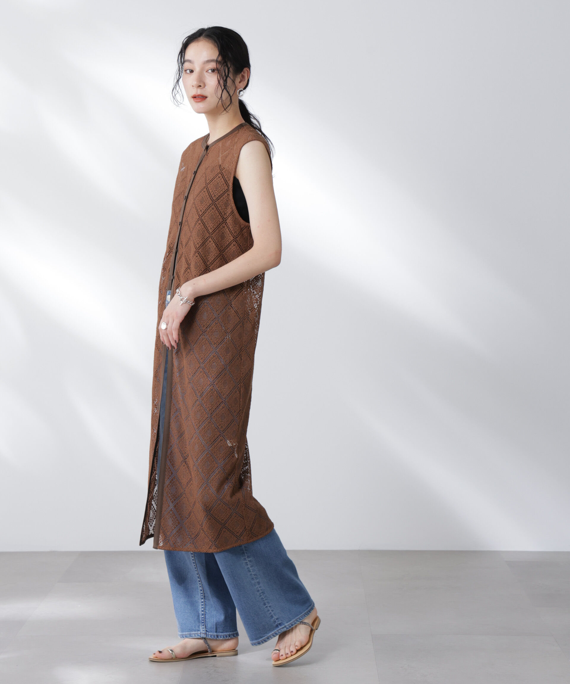 nano･universe「レースロングジレ&times;キャミワンピースセット」|ワンピース|