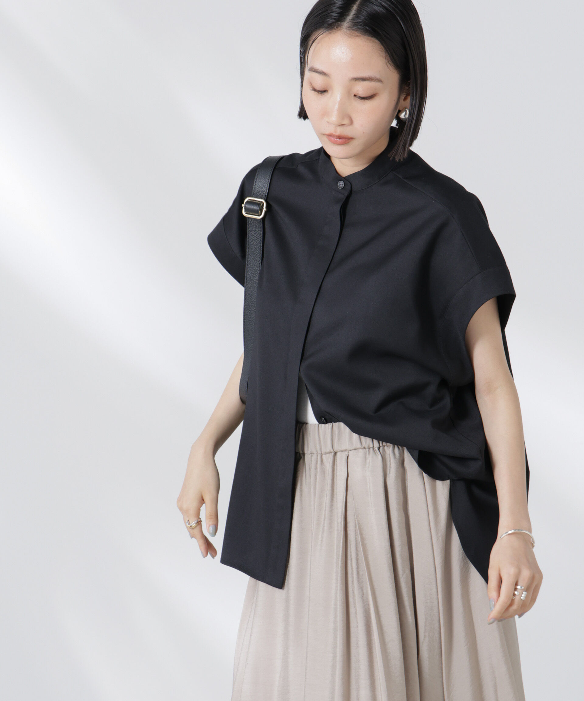 nano･universe「バンドカラーノースリーブシャツ(セットアップ可)」|シャツ・ブラウス|