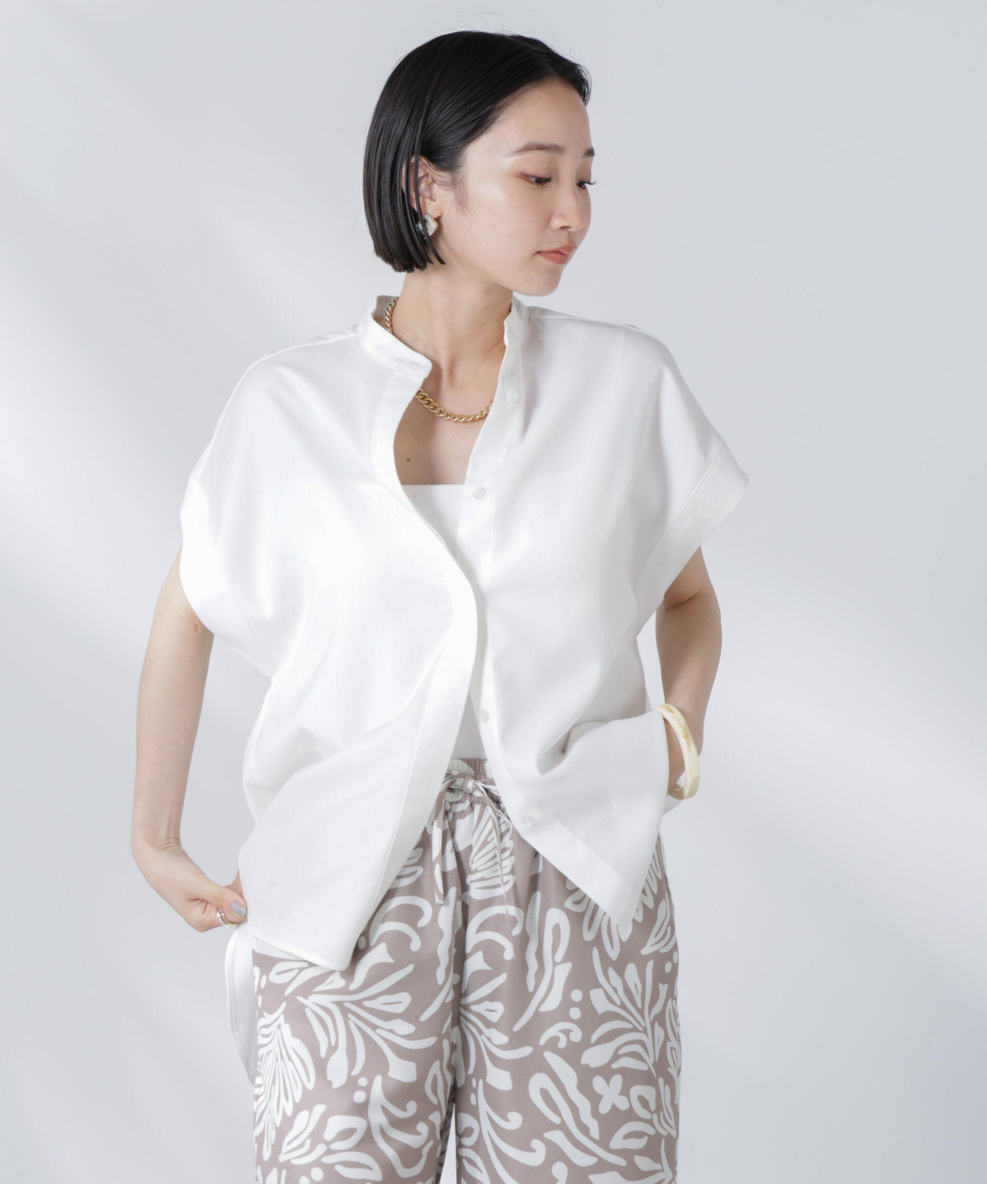 nano･universe「バンドカラーノースリーブシャツ(セットアップ可)」|シャツ・ブラウス|