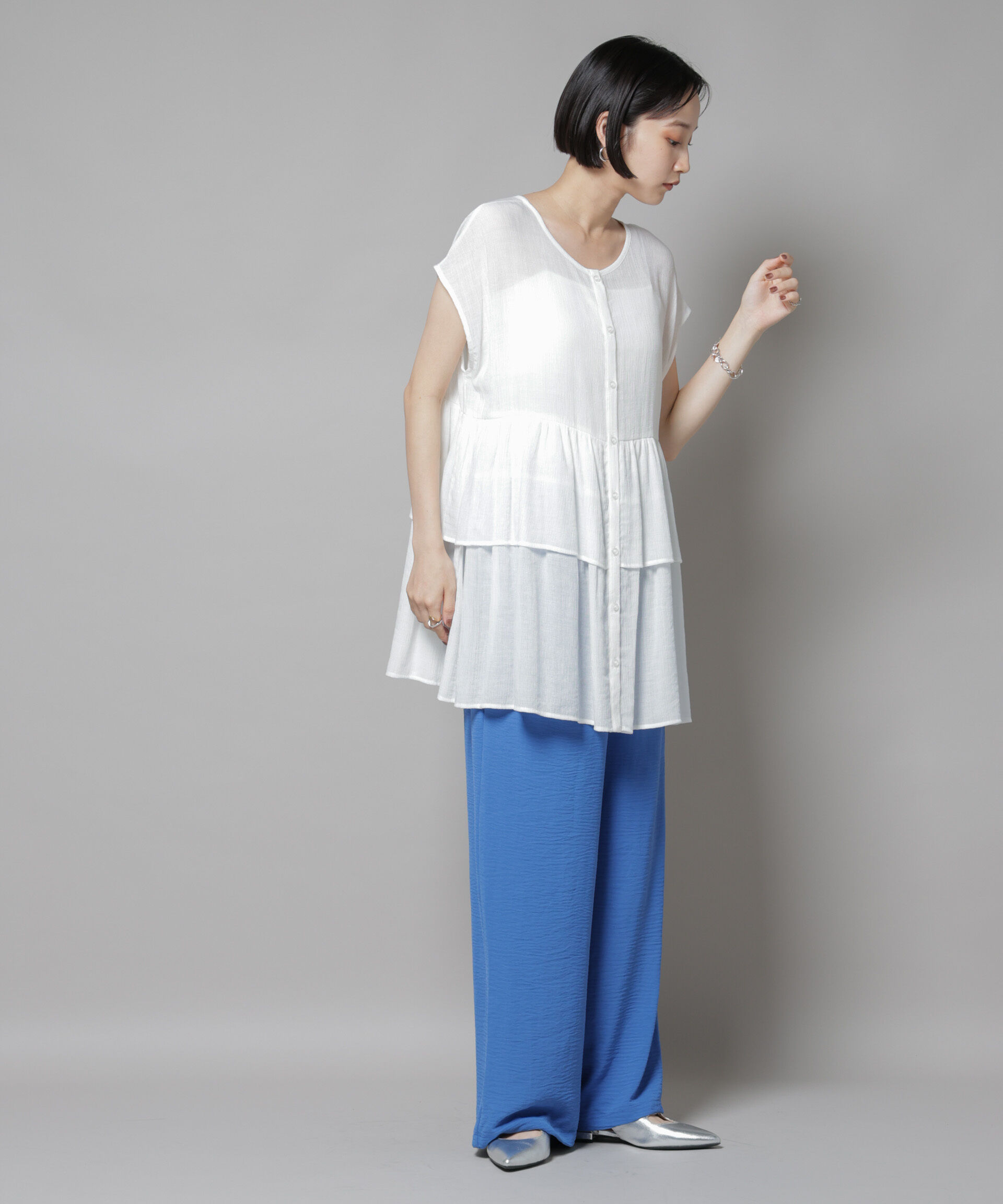 nano･universe「前後2wayシアー楊柳ノースリーブティアードブラウス」|シャツ・ブラウス|