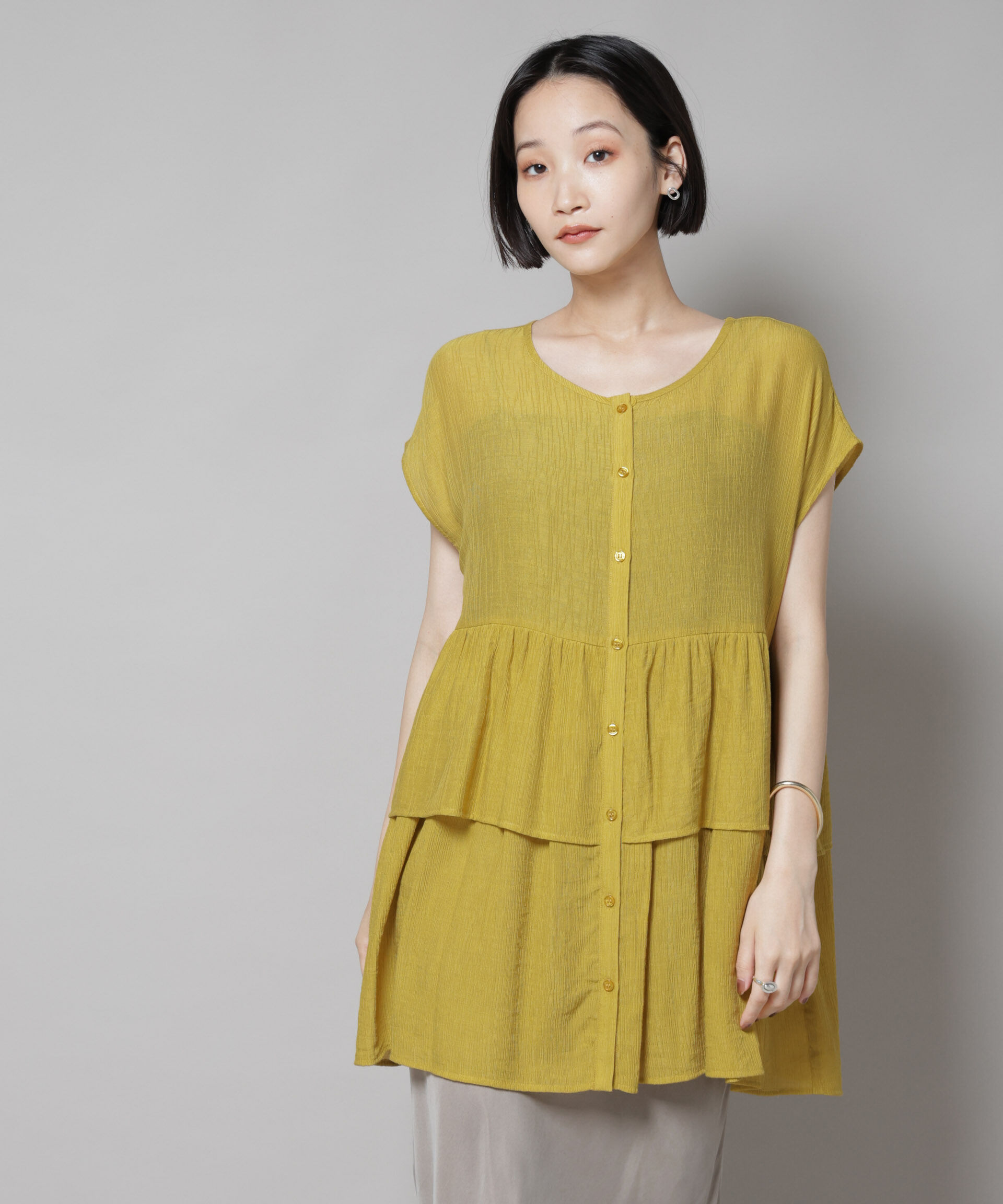 nano･universe「前後2wayシアー楊柳ノースリーブティアードブラウス」|シャツ・ブラウス|