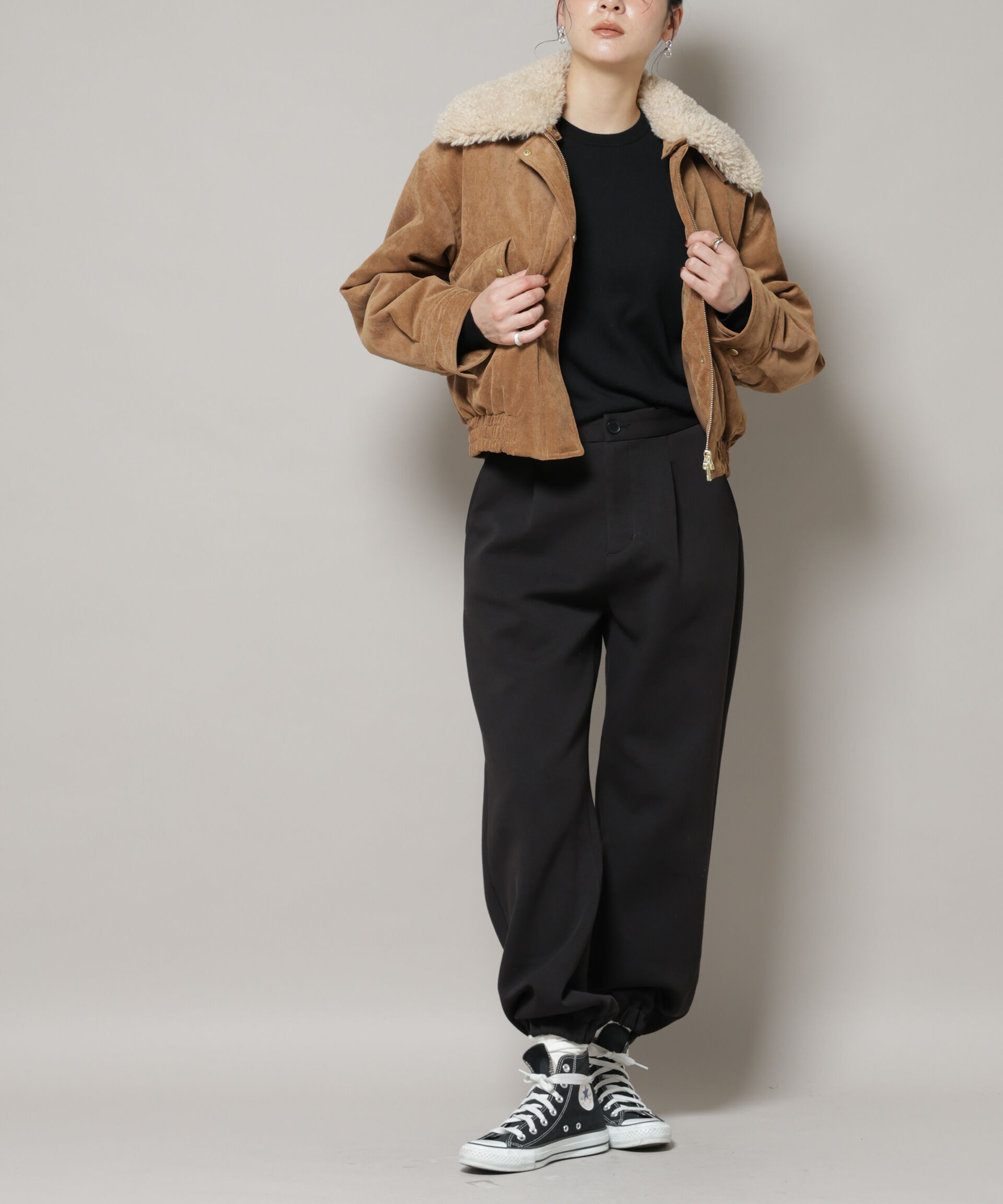 nano･universe「ダンボールジョガーパンツ」|チノ|ブラック