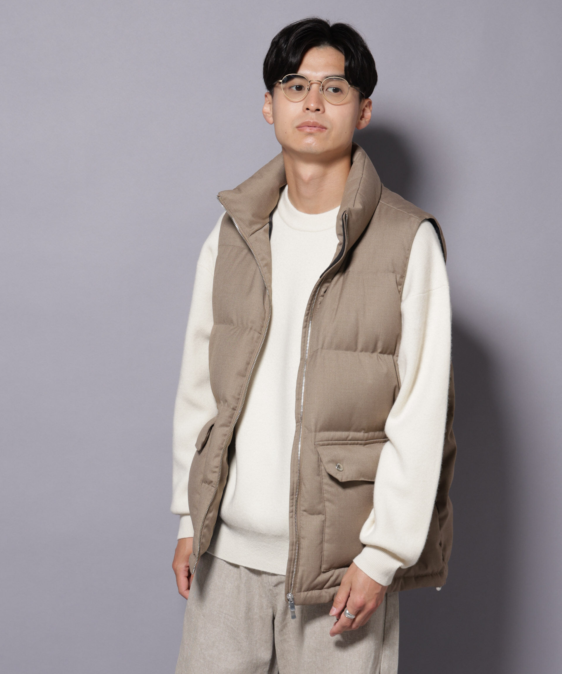 nano･universe「DELEGANTE エアリーサキソニー/グレンチェックTAIONダウンベスト」|ダウン|