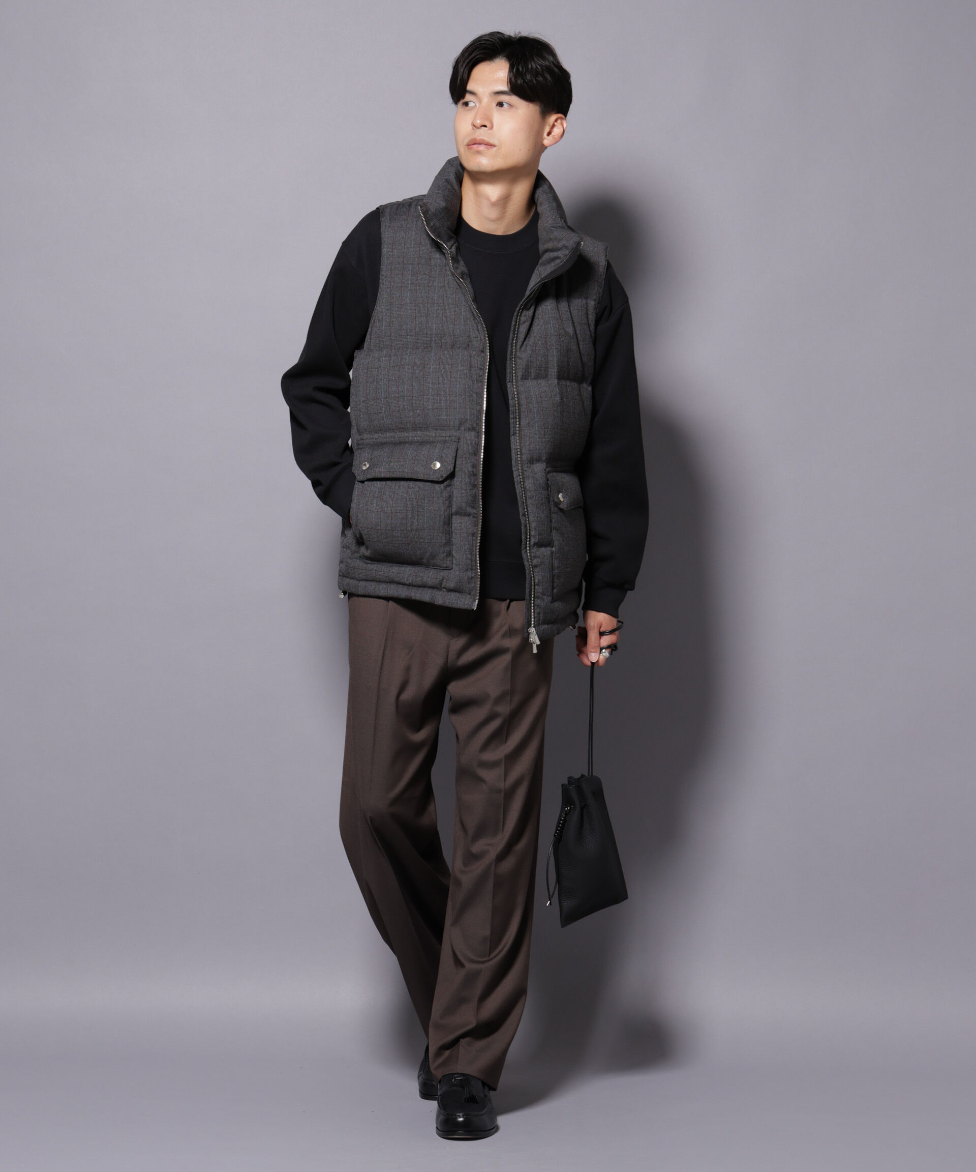 nano･universe「DELEGANTE エアリーサキソニー/グレンチェックTAIONダウンベスト」|ダウン|