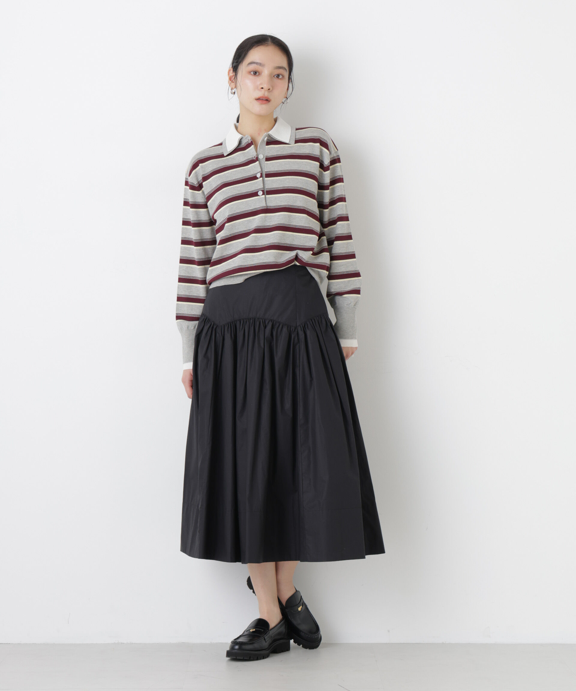 nano･universe「レイヤードライクボーダーポロニット」|ニット・セーター|