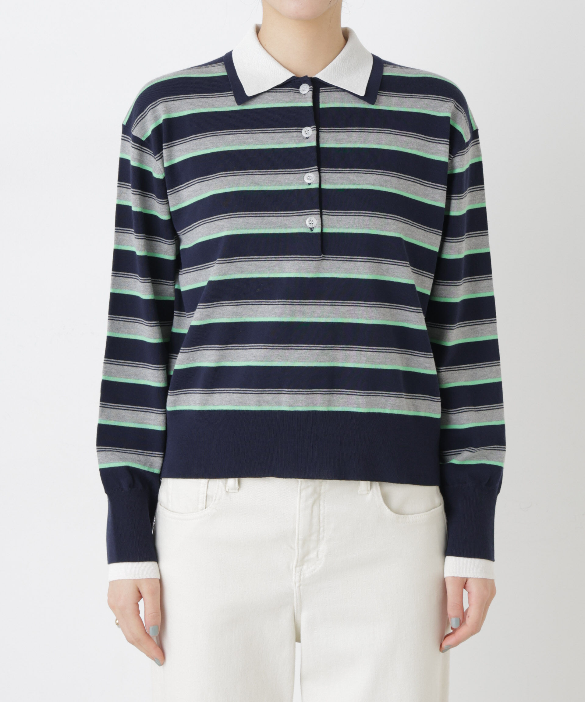 nano･universe「レイヤードライクボーダーポロニット」|ニット・セーター|