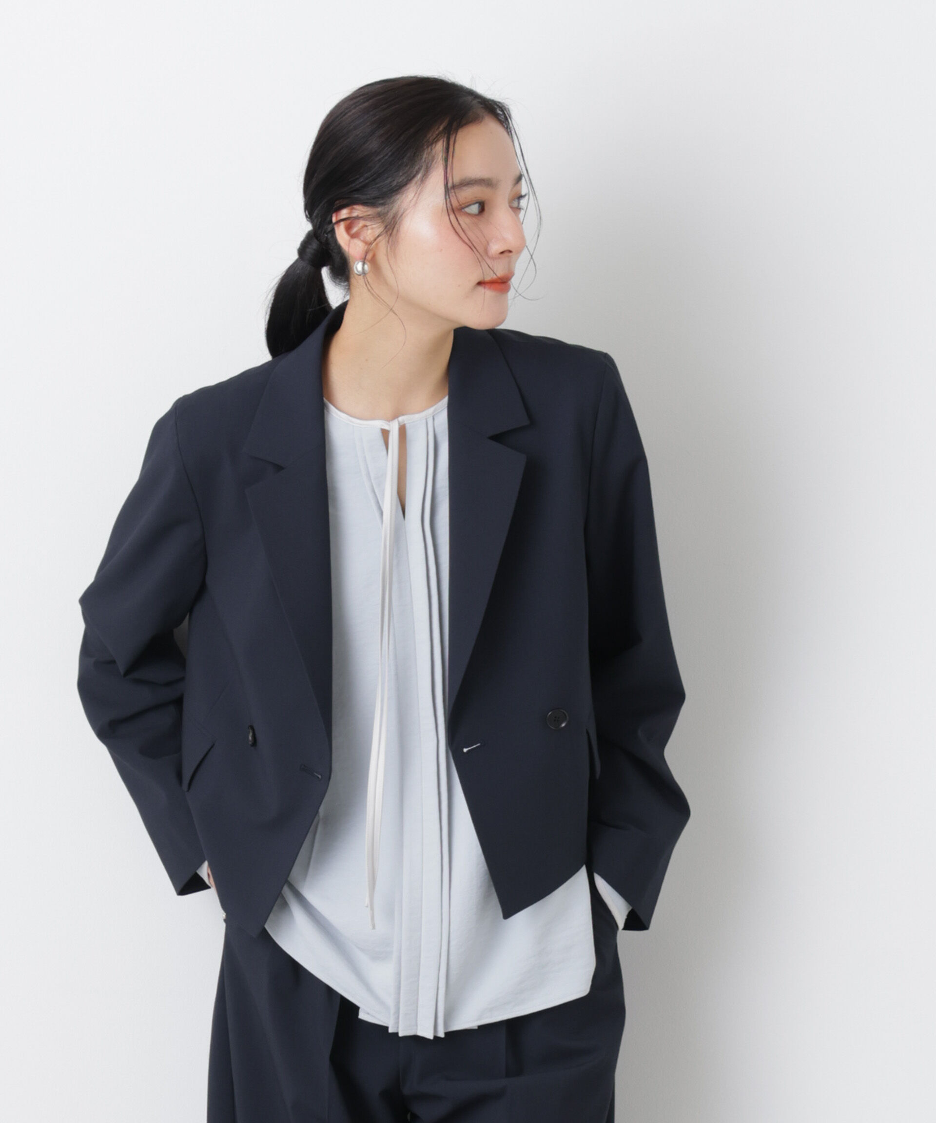 nano･universe「トロストレッチショートダブルジャケット(セットアップ可)」|テーラードジャケット|