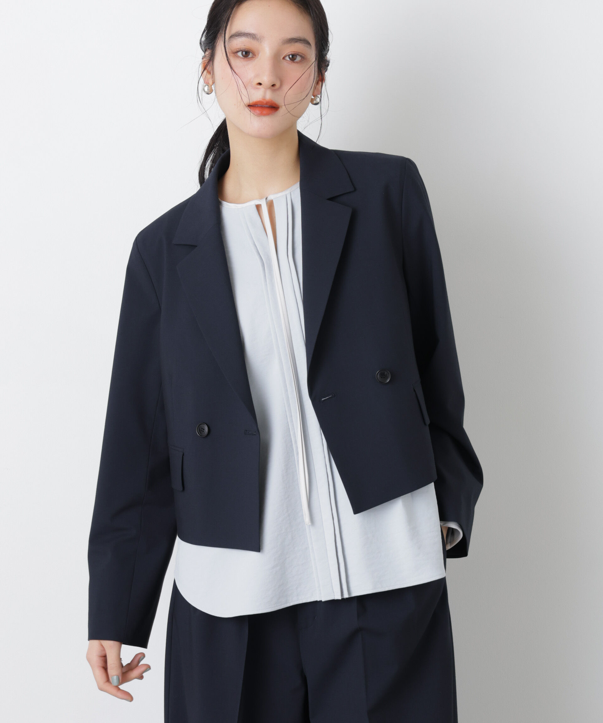 nano･universe「トロストレッチショートダブルジャケット(セットアップ可)」|テーラードジャケット|