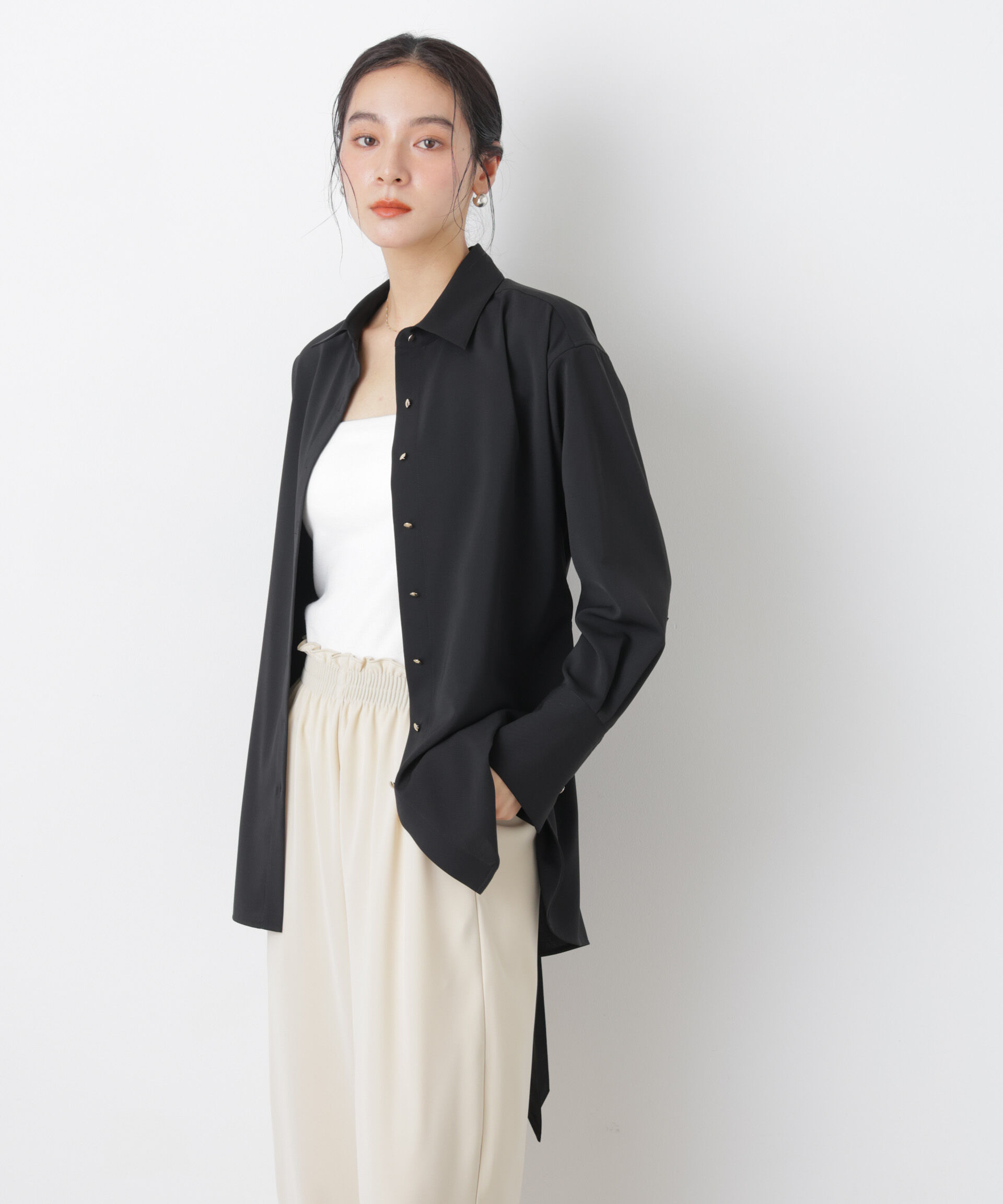 nano･universe「ハイツイストドライベルテッドロングシャツ(セットアップ可)」|シャツ・ブラウス|