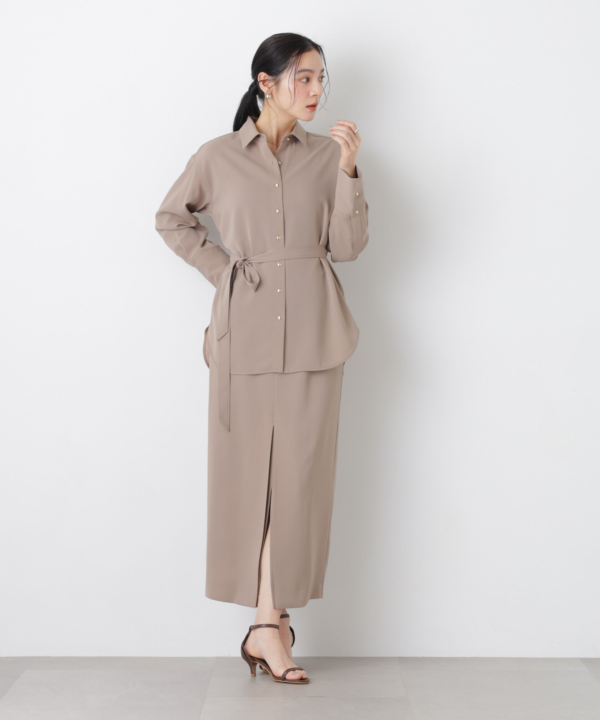 nano･universe「ハイツイストドライベルテッドロングシャツ(セットアップ可)」|シャツ・ブラウス|