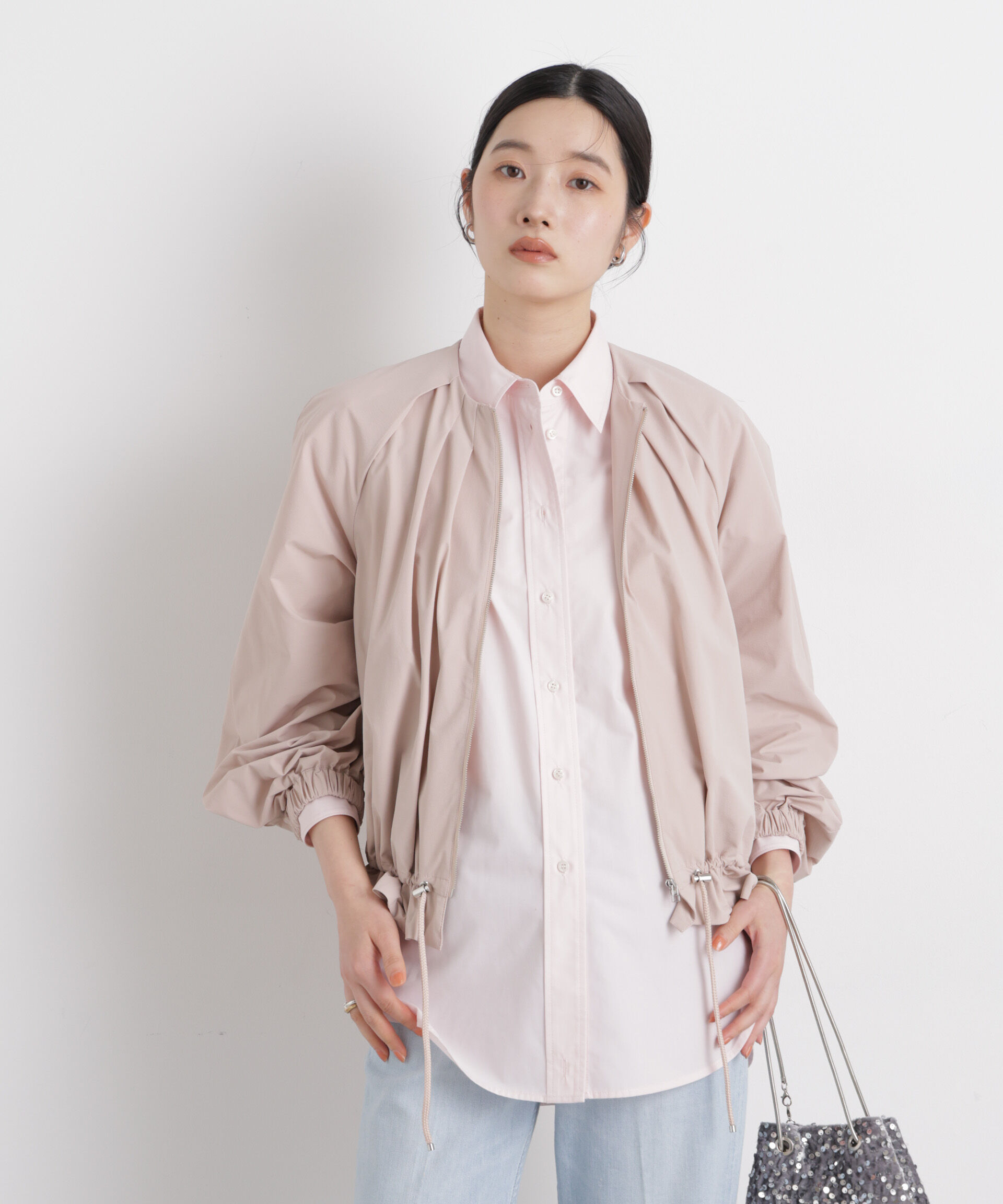 nano･universe「ノーカラードロストタックブルゾン」|ブルゾン・スタジャン|L.ピンク1