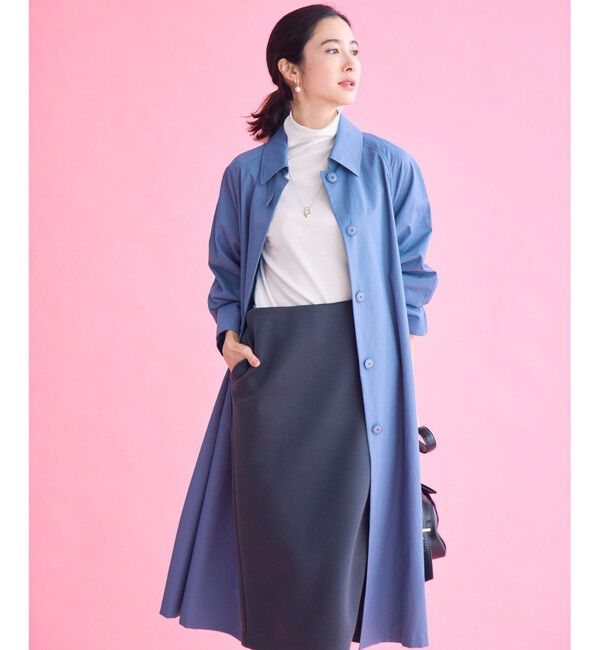 自由区「【春の必需品・オンオフ使える】コットンナイロンバルカラー コート」|ステンカラーコート|ブルー