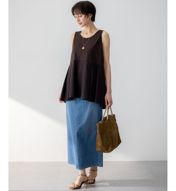 23区「【洗える】ナチュラルコットンベア タフタコンビ タンクトップ」|タンクトップ|