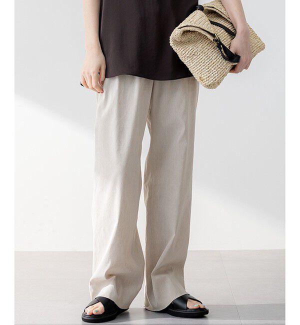 23区「【洗える】リネンレーヨンストレッチ ドロスト ワイド パンツ」|その他|ベージュ系