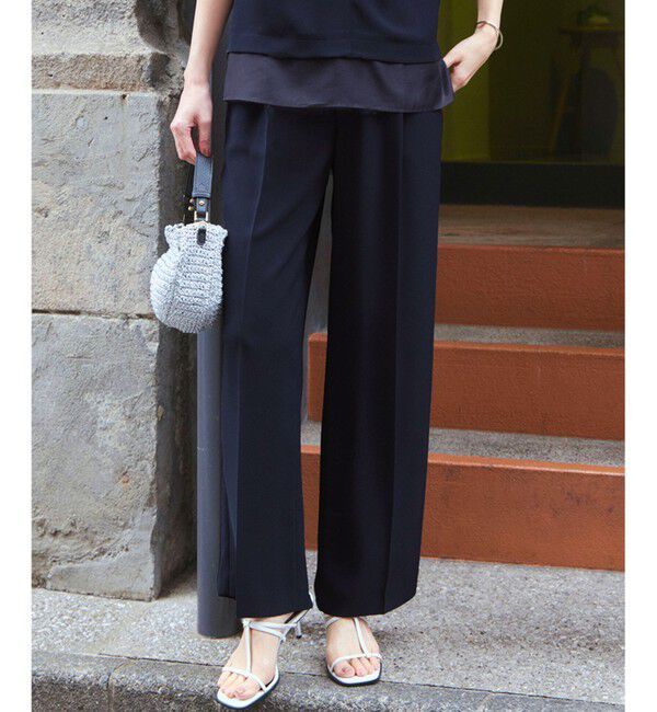 23区「【Oggi掲載/接触冷感/UVカット/吸水速乾】ストレッチジョーゼット ワイド パンツ」|その他|ネイビー系