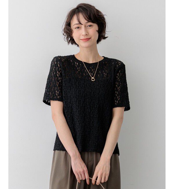 23区「リンクルレースジャージー 5分袖 TEE」|Tシャツ・カットソー|ブラック系