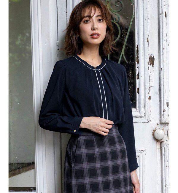 ANY SIS「フロントタックバイカラー ブラウス」|シャツ・ブラウス|ネイビー