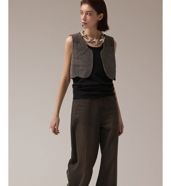 GRACE CONTINENTAL「エンブロイダリージレ」|ベスト・ジレ|チャコール