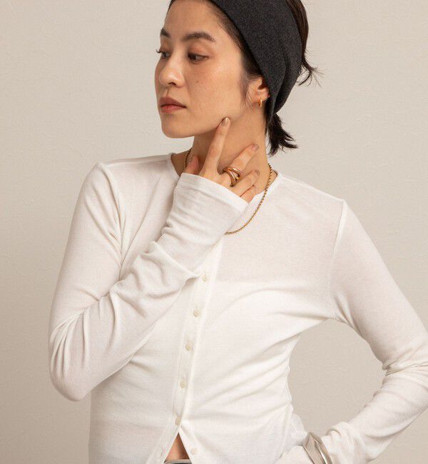 NOLLEY'S「【MAQWEL/マクウェル】リブクルーネックカーディガン」|カーディガン|ホワイト