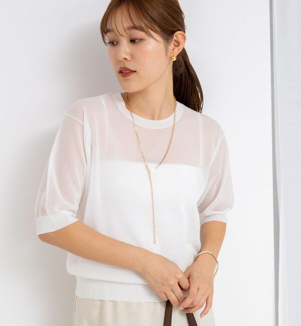 NOLLEY'S「《手洗い可能》《アンサンブル対応》シアーラメ天竺5分袖プルオーバーニット」|ニット・セーター|