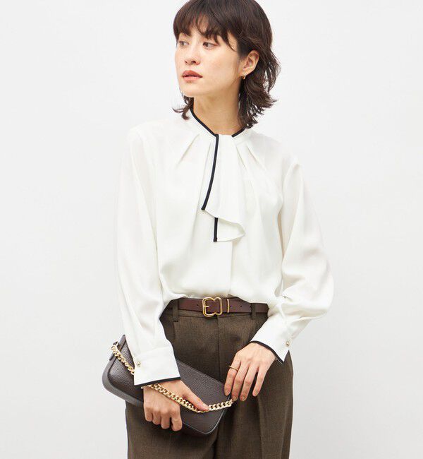 NOLLEY'S「ウォッシャブルストレッチジョーゼットボウタイ風ブラウス」|シャツ・ブラウス|ホワイト系2