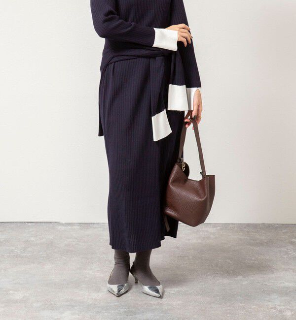 NOLLEY'S sophi「《手洗い可能》ウール混ワイドリブ袖口配色ロングワンピース」|ワンピース|